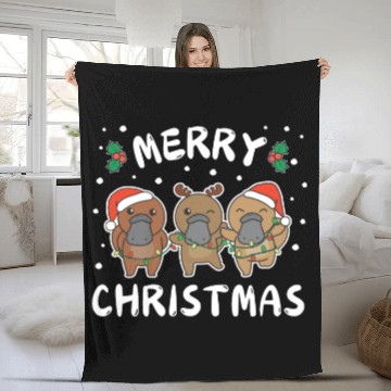 Discover Merry Christmas Cute Platypus Festive Lights Fleece Blankets