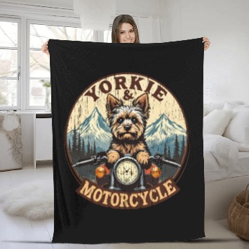 Discover Retro Yorkie And Motorcycle Dog Lovers Funny Motor Fleece Blankets