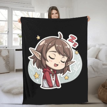 Discover Adorable Sleepy Elf Art Print for Cozy Comfort Fleece Blankets