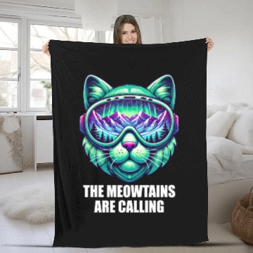 Discover The Meowtains Are Calling Cat Snowboarding Cat Ski Fleece Blankets