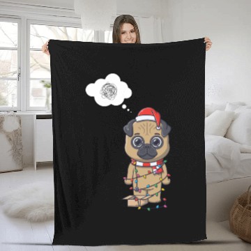 Discover Festive Pug in Holiday Lights Fleece Blankets