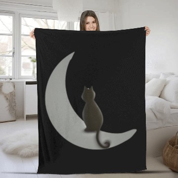 Discover Moon and Cat Night Fleece Blankets