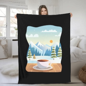 Discover Coffee Cup and Winter Mountain View Fleece Blankets