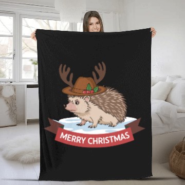 Discover Grumpy Hedgehog Merry Christmas Deer Antler Hat Fleece Blankets
