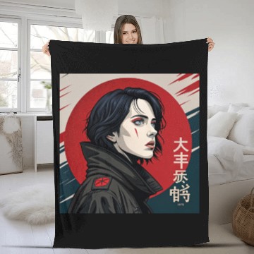 Discover Neo-Tokyo Style: Captivating Woman in a Powerful Fleece Blankets