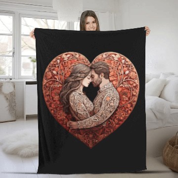 Discover Romantic Couple Embracing in Floral Valentine Hear Fleece Blankets