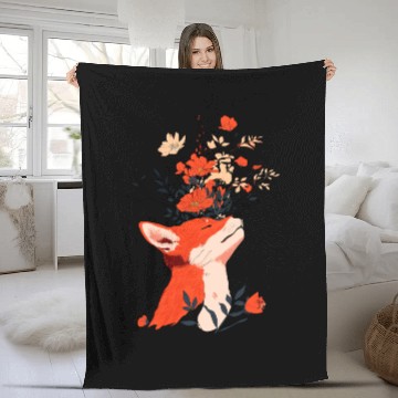 Discover Blooming Fox Portrait Fleece Blankets