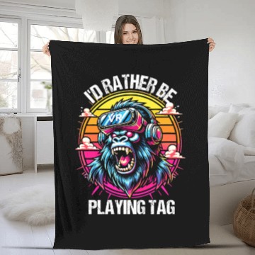 Discover I'd Rather Be Playing Tag VR Gorilla Monke Gamer Fleece Blankets