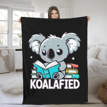 Discover Koalafied Koala Reading Books Pun Fleece Blankets