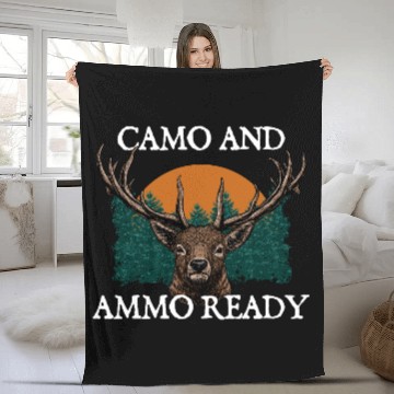 Discover Camo and Ammo Ready Hunting Shotgun Hunter Fleece Blankets