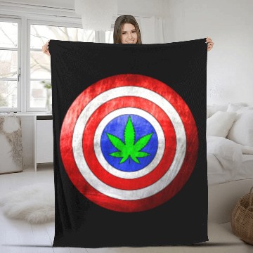 Discover Captain Cannabis Shield Red White Blue and Green Fleece Blankets