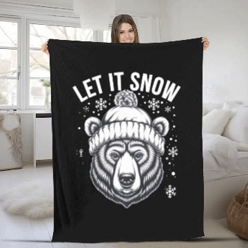 Discover Let It Snow Bear Fleece Blankets, Winter Bear Graphic Fleece Blankets,