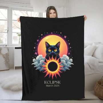Discover Solar Eclipse March 2025 Cat Lover Astronomy 03.25 Fleece Blankets