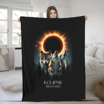 Discover Three Wolves and Solar Eclipse, Forest Wolf Animal Fleece Blankets