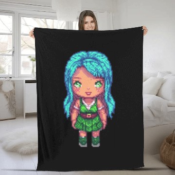 Discover Mystic Emerald Sprite - Pixel Art Design Fleece Blankets