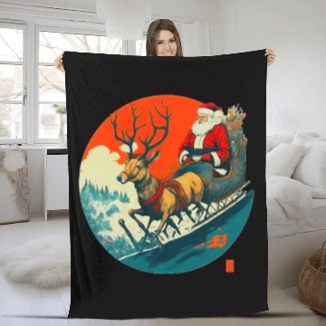Discover Santa Claus Flying Reindeer Christmas Festive Fleece Blankets