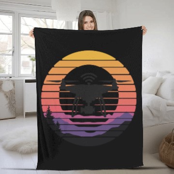 Discover Drone Quadcopter Silhouette Sunset Design Fleece Blankets