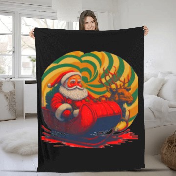 Discover Santa Claus in Sleigh with Reindeer Christmas Fleece Blankets