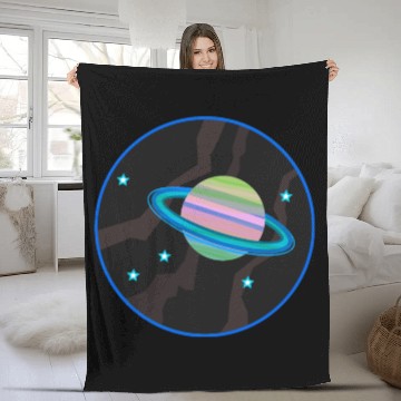 Discover Space Stars and Planet (green and pink) Fleece Blankets