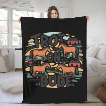 Discover Trot On Dude Funny Equestrian Humor for Horse Fleece Blankets
