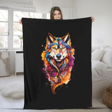 Discover Colored wolf dog Fleece Blankets