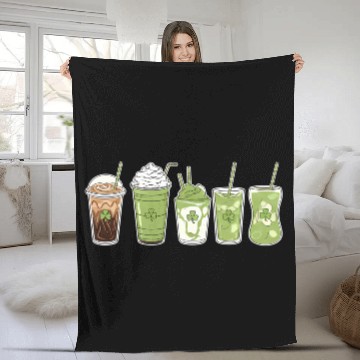 Discover Coffee Latte Green Cute Irish St Patrick's Day Fleece Blankets