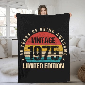 Discover Vintage 1975 Limited Edition 50th Birthday Gift Fleece Blankets