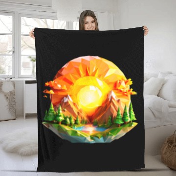 Discover Vibrant Geometric Sunrise Landscape – Nature-Inspi Fleece Blankets