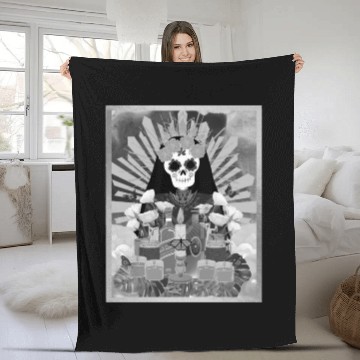 Discover Butterfly Black and White Santa Muerte Fleece Blankets