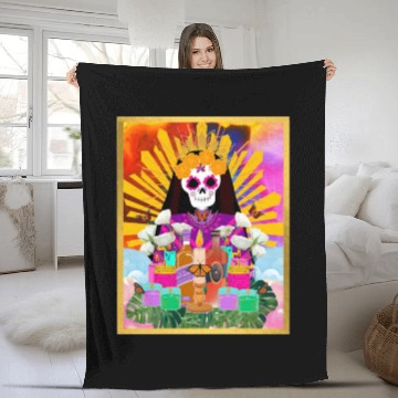 Discover Rainbow Butterfly Santa Muerte Fleece Blankets