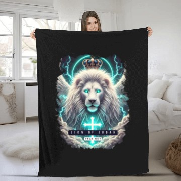 Discover Lion of Judah Spiritual Design with Cross Fleece Blankets