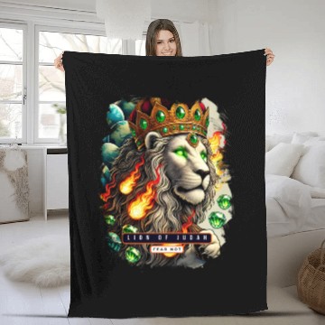Discover Majestic Lion of Judah with Crown Christian Fleece Blankets