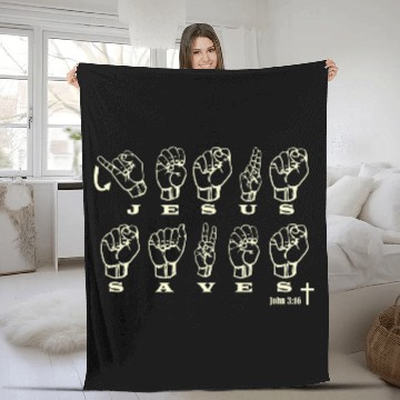 Discover ASL Sign Language, Jesus Saves, John 3:16 Fleece Blankets