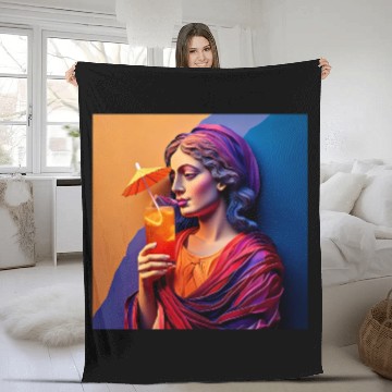 Discover 3D Artistic Lady with Tropical Drink in Vibrant Fleece Blankets