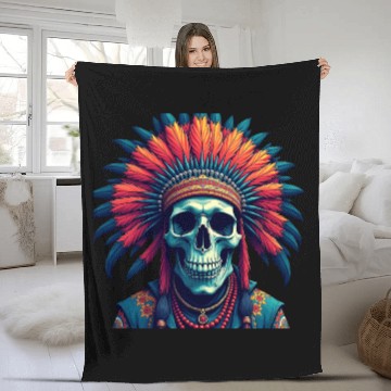 Discover Feathered Skull Fleece Blankets