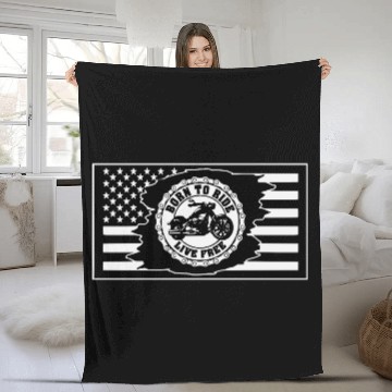 Discover American Flag Motorcycle Born To Ride Fleece Blankets