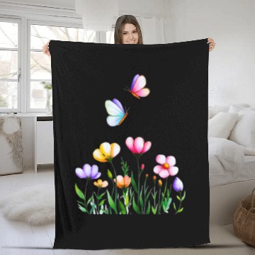 Discover Colorful Flowers and Butterflies Design Fleece Blankets