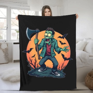 Discover Zombie Holding Axe Creepy Halloween Design Scary H Fleece Blankets