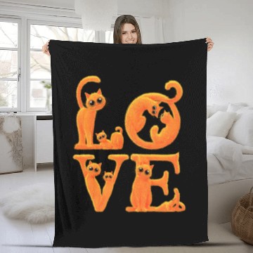 Discover Love Cat Orange Fleece Blankets