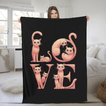 Discover Love Cat peach Fleece Blankets