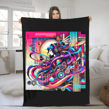 Discover "Cyberpunk Anime Vibes" Fleece Blankets