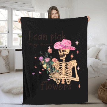 Discover Funny Cowboy Skeleton with Flowers Fleece Blankets