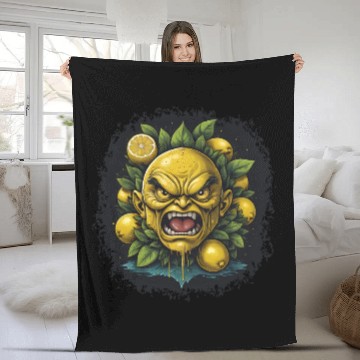 Discover Angry Lemon Head with Realistic Details Fleece Blankets