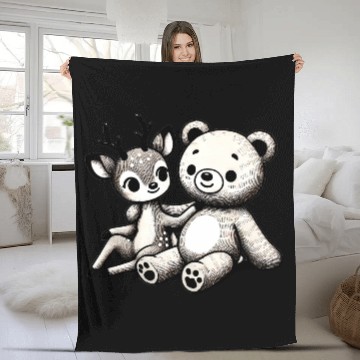 Discover Chibi Deer & Bear - Forest Harmony by TSQ Fleece Blankets