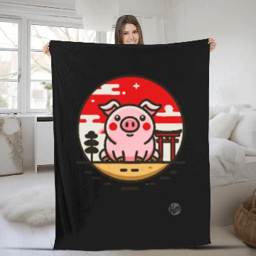 Discover Pig in Japan - Cultural Adventure Fleece Blankets