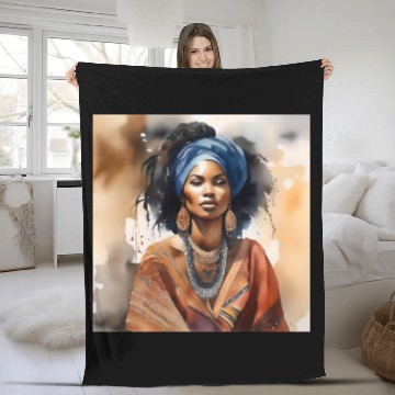 Discover African Woman Portrait B Fleece Blankets