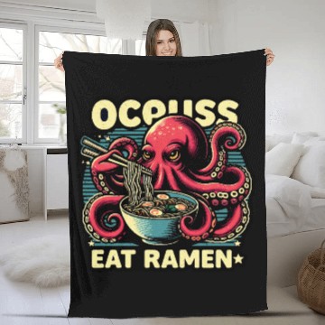 Discover giant monster octopus eat ramen lover noodle bowl Fleece Blankets