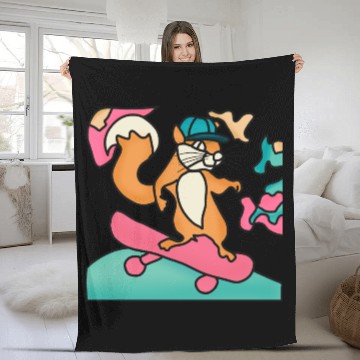 Discover Street Retro Squirrel on Skateboard | Funny Fleece Blankets