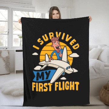 Discover Airplane Plane Ride Takeoff Survived First Flight Fleece Blankets