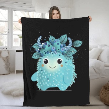 Discover Cute Blueberry Monster - Fruity and Playful Fleece Blankets